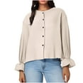 thumbnail image 1 of tarylea Women's Trendy Tops Scoop Neck Button down Shirts Long Sleeve Solid Color Tops Casual Loose Tops, 1 of 7