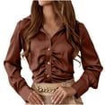 thumbnail image 1 of tarylea Women's Trendy Tops Turn down Collar Front Pleated Shirts Long Sleeve Solid Color Tops Business Casual Tops, 1 of 7