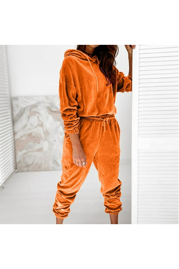 Women's Velour Tracksuit Long Sleeve Drawstring Hoodies Cinch Bottom Elastic Waist Pants Casual Fall Dressy Sweatsuits