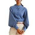 thumbnail image 1 of tarylea Women's Work Office Tops Crew Neck Lantern Sleeve Shirt Button Down Fitted Tops Business Shirts, 1 of 8