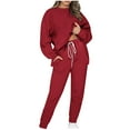 thumbnail image 1 of tarylea Womens 2 Piece Outfits Long Sleeve Irregular Hem Crew Neck Sweatshirts Cinch Drawstring Elastic Waist Sweatpants Casual Fall Sweatsuits, 1 of 8