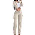 thumbnail image 1 of tarylea Womens 2 Piece Sets Long Sleeve V Neck Button Crop Top Straight Leg Elastic Waist Drawstring Pants Casual Fall Comfy Lounge Outfits, 1 of 8
