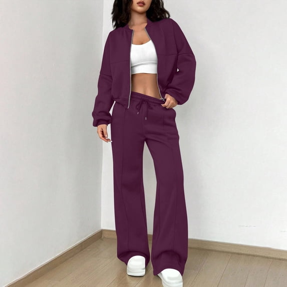 tarylea Womens 2 Piece Sweatsuits Long Sleeve Full Zipper Crew Neck Jackets Drawstring Elastic Waist Pants Casual Loose Fall Tracksuits