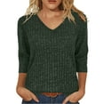 thumbnail image 1 of tarylea Womens 3/4 Sleeve Tops Ribbed Knitted V Neck Blouse Loose Basic Tee Shirts Casual Comfy Fall Outfits, 1 of 8