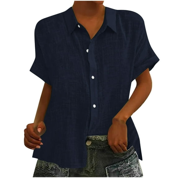 ZyeKqe Womens Button down Shirts Short Sleeve V Neck Tshirts Solid Color Office Work Tops Blouses