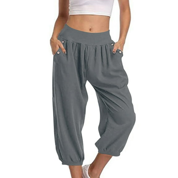 tarylea Womens Capri Pants Cinch Bottom High Rise Pants Casual Loose Solid Color Summer Pants with Pockets