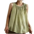 thumbnail image 1 of tarylea Womens Cotton Linen Tank Tops Sleeveless Summer Shirts Crewneck Plated Dressy Casual Blouses, 1 of 8