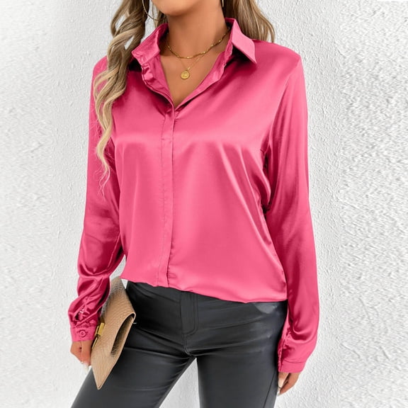 tarylea Womens Fall Tops Satin Long Sleeve Turn down Collar Shirts Adjustable Cuff Loose Lightweight Blouse Business Casual Tops