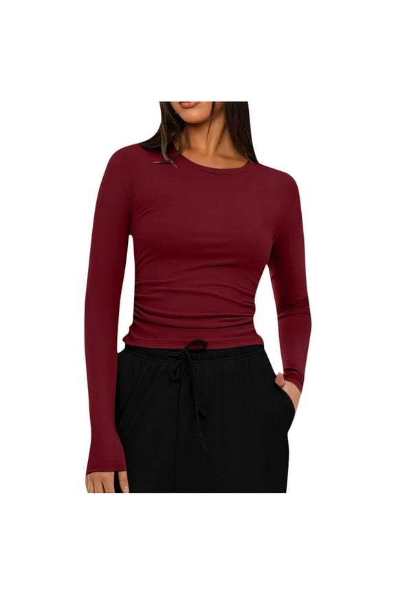 Womens Long Sleeve Shirts Crewneck Going out Tops Slim Fitted Undershirts Base Layer Stretchy Basic Tight Tees