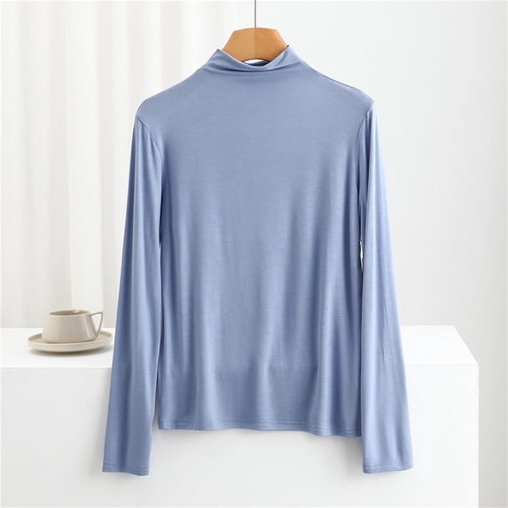tarylea Womens Lounge Tops Long Sleeve Half High Neck Plain Color Tops Casual Comfy Fall Sleepwear Pajama Tops
