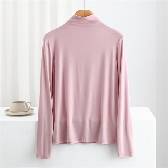 tarylea Womens Lounge Tops Long Sleeve Half High Neck Plain Color Tops Casual Comfy Fall Sleepwear Pajama Tops