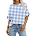 thumbnail image 1 of tarylea Womens Oversized T Shirts Half Sleeve Shirts Round Neck Plaid Casual Tops Loose Fitted Basic Tees, 1 of 4