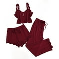thumbnail image 1 of tarylea Womens Pajamas 3 Piece Outfits V Neck Tank Tops Drawstring Irregular Hem Shorts Straight Leg Pants Lace Blocked Suits Casual Cute Soft Sleepwear Sets, 1 of 2