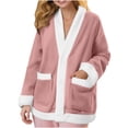 thumbnail image 1 of tarylea Womens Pajamas Flannel Cardigan V Neck Button down Tops Color Blocked Long Sleeve Jackets with 2 Pockets Casual Loose Winter Warm Loungewear, 1 of 7