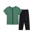thumbnail image 1 of tarylea Womens Pajamas Set Cotton Linen 2 Piece Sets Short Sleeve Scoop Neck Tops Elastic Waist Mid Rise Pants Casual Lightweight Summer Comfy Homewear Suits, 1 of 3