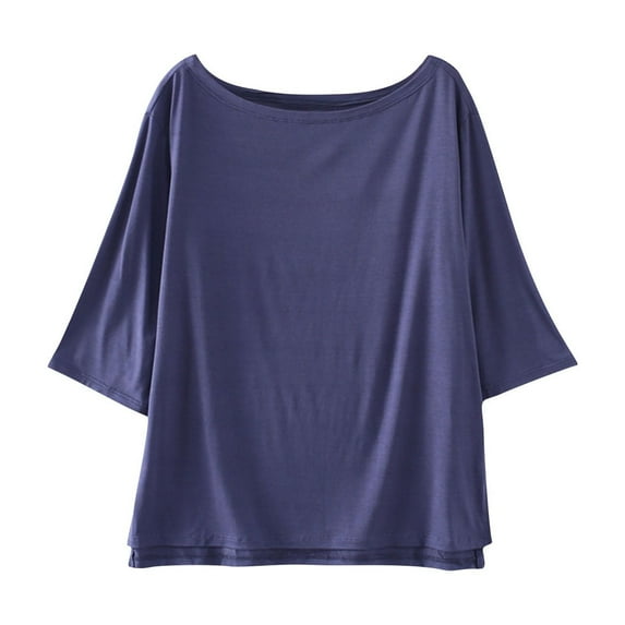 ZyeKqe Womens Pajamas Tops Half Sleeve Tops Round Neck T Shirts Solid Color Sleepwear Loungewear