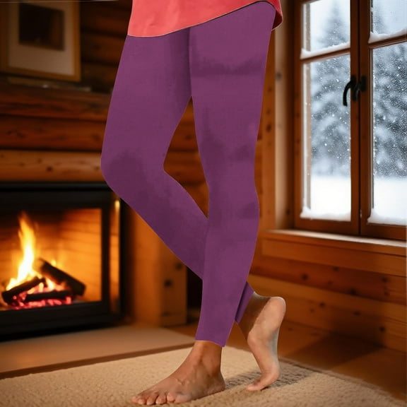 tarylea Womens Pants Elastic Waist Slim Fitted Leggings Solid Color High Rise Bottoms Casual Comfy Stretch Winter Warm Pants