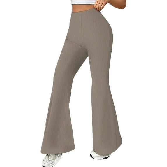 tarylea Womens Pants High Rise Bell Bottom Pants Slim Fitted Solid Color Stretch Flare Leggings Casual Trendy Comfy Dailywear Trousers