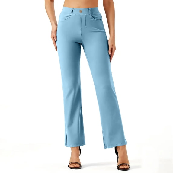 tarylea Womens Pants High Rise Button Waist Trousers Solid Color Fitted Dress Pants with Pockets Casual Comfy Work Office Pants