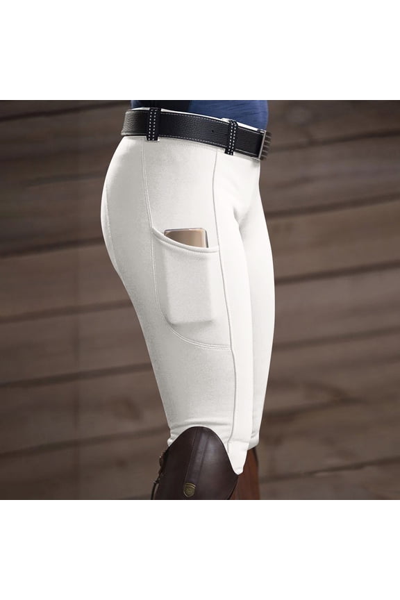 Womens Pants Solid Color Slim Fitted Jodhpur High Rise Stretch Legging with Pockets Casual Comfy Yoga Workout Pants