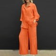 thumbnail image 1 of tarylea Womens Plus Size 2 Piece Lightweight Sets Cotton Linen Long Sleeve Button down Turn down Collar Shirts Straight Leg Pants Casual Breathable Suits, 1 of 5