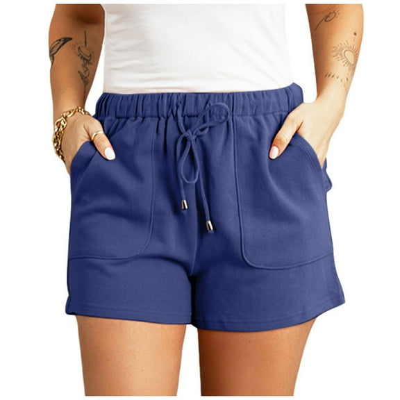 tarylea Womens Shorts Elastic Waist Drawstring Shorts Solid Color Wide Leg Shorts with Pockets Casual Loose Summer Comfy Dailywear Shorts