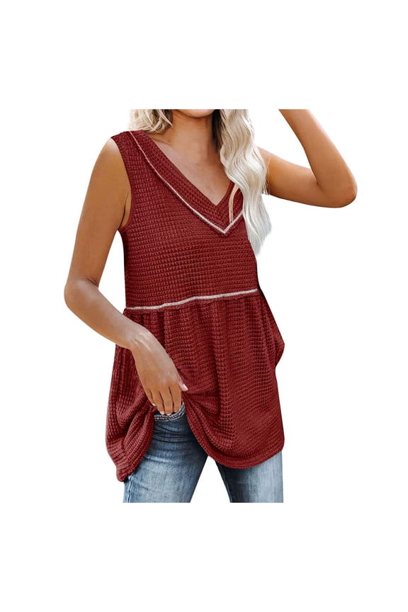 Womens Summer Tops Sleeveless T-Shirt Casual V Tunic Top Babydoll Blouse Loose Fitted