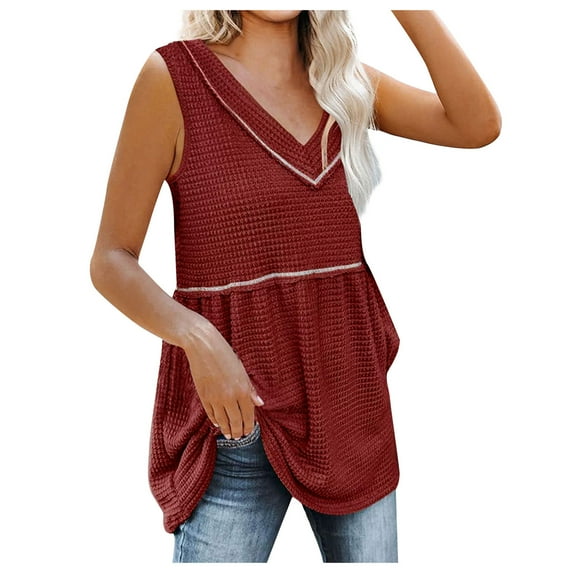 tarylea Womens Summer Tops Sleeveless T-Shirt Casual V Tunic Top Babydoll Blouse Loose Fitted