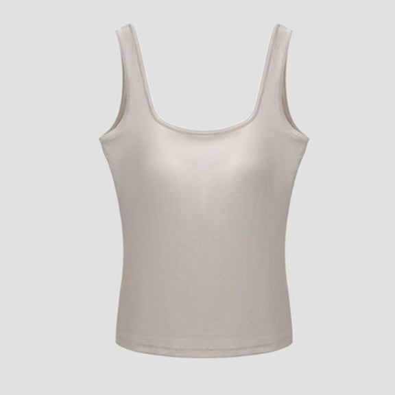 tarylea Womens Tank Tops Built in Bra Sleeveless Built in Bra Square Neckline Fitted Tops Casual Summer Plain Color Tops