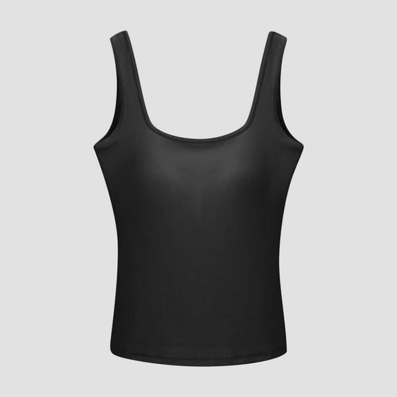 tarylea Womens Tank Tops Built in Bra Sleeveless Built in Bra Square Neckline Fitted Tops Casual Summer Plain Color Tops