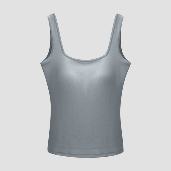 tarylea Womens Tank Tops Built in Bra Sleeveless Built in Bra Square Neckline Fitted Tops Casual Summer Plain Color Tops