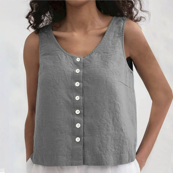 tarylea Womens Tank Tops Sleeveless Button down Scoop Neck Crop Tops Casual Loose Summer Comfy Lightweight Shirts