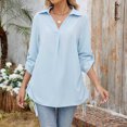 thumbnail image 1 of tarylea Womens Tops 3/4 Sleeve Turn down Collar V Neck Shirts Side Drawstring Curved Hem Blouse Casual Loose Pleated Tops, 1 of 4
