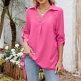 thumbnail image 1 of tarylea Womens Tops 3/4 Sleeve Turn down Collar V Neck Shirts Side Drawstring Curved Hem Blouse Casual Loose Pleated Tops, 1 of 4
