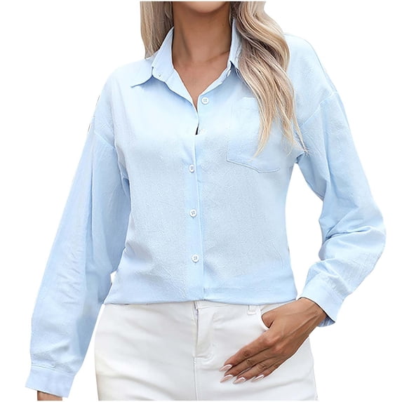 tarylea Womens Tops Button down U Shaped Hem Shirts Long Sleeve Solid Color Blouse with Pockets Casual Loose Lightweight Breathable Tops