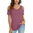 thumbnail image 1 of tarylea Womens Tops Cold Shoulder Short Sleeve Blouse V Neck Solid Color Shirts Casual Loose Summer Trendy Tops, 1 of 7