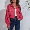 thumbnail image 1 of tarylea Womens Tops Corduroy Turn down Collar Button down Jackets Long Lantern Sleeve Solid Color Crop Tops Casual Dressy Fall Tops, 1 of 6