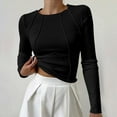 thumbnail image 1 of tarylea Womens Tops Crew Neck Long Sleeve Crop Tops Ribbed Slim Fitted T-Shirts Casual Stretch Comfy Fall Tops, 1 of 6