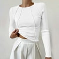 thumbnail image 1 of tarylea Womens Tops Crew Neck Long Sleeve Crop Tops Ribbed Slim Fitted T-Shirts Casual Stretch Comfy Fall Tops, 1 of 6