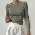 thumbnail image 1 of tarylea Womens Tops Crew Neck Long Sleeve Crop Tops Ribbed Slim Fitted T-Shirts Casual Stretch Comfy Fall Tops, 1 of 6
