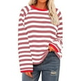 thumbnail image 1 of tarylea Womens Tops Crew Neck Long Sleeve Striped Blouse Color Blocked T-Shirts Casual Loose Fall Dailywear Tops, 1 of 5