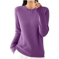thumbnail image 1 of tarylea Womens Tops Crew Neck Ribbed Knitted Sweater Solid Color Long Sleeve Pullover Casual Loose Fall Stretch Comfy Dailywear Tops, 1 of 3
