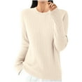 thumbnail image 1 of tarylea Womens Tops Crew Neck Ribbed Knitted Sweater Solid Color Long Sleeve Pullover Casual Loose Fall Stretch Comfy Dailywear Tops, 1 of 3