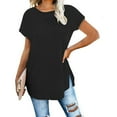 thumbnail image 1 of tarylea Womens Tops Crew Neck Short Sleeve Long Shirts Solid Color Slit Hem Tunic Casual Loose Summer Comfy Dailywear Tops, 1 of 7