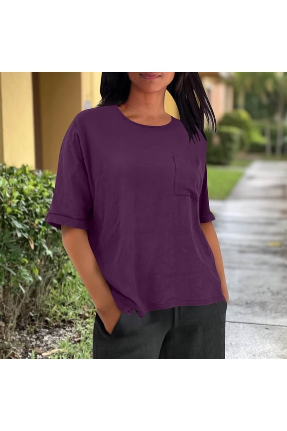 Womens Tops Elbow Length Sleeve Coop Neck T-Shirts Casual Loose Summer Comfy Lightweight Shirts