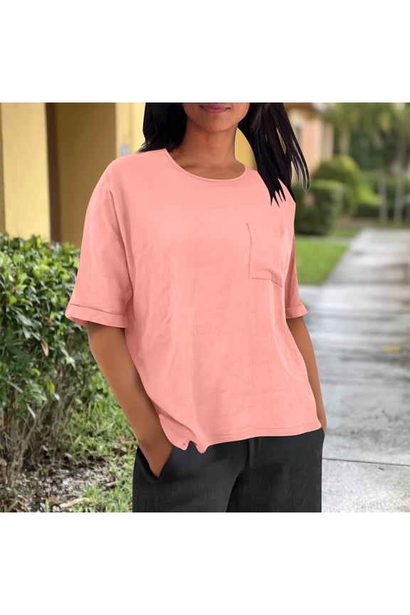 Womens Tops Elbow Length Sleeve Coop Neck T-Shirts Casual Loose Summer Comfy Lightweight Shirts