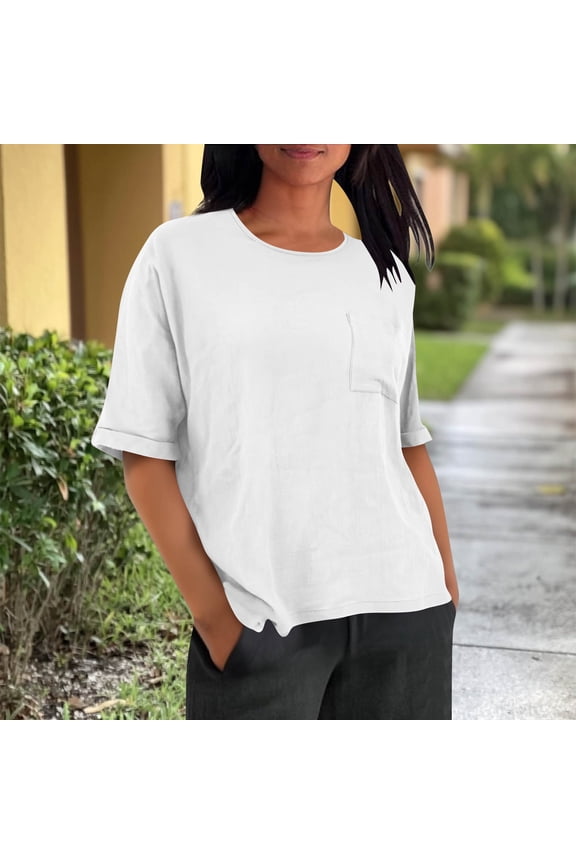Womens Tops Elbow Length Sleeve Coop Neck T-Shirts Casual Loose Summer Comfy Lightweight Shirts