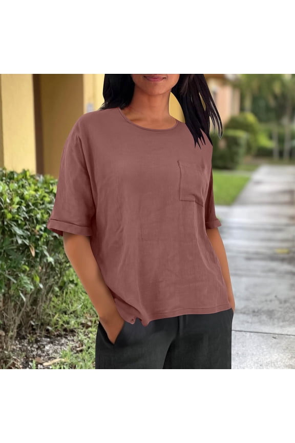 Womens Tops Elbow Length Sleeve Coop Neck T-Shirts Casual Loose Summer Comfy Lightweight Shirts