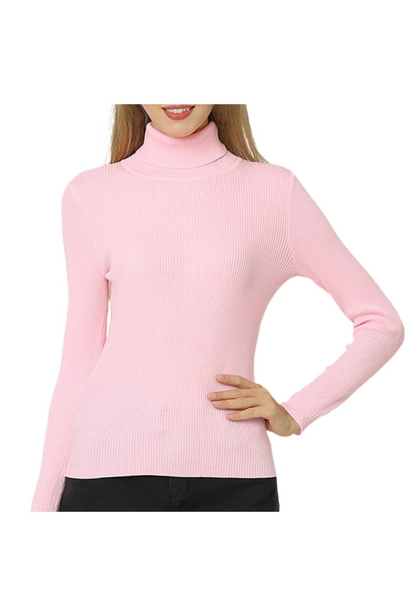 Womens Tops High Turtleneck Long Sleeve Sweater Slim Fitted Solid Color Pullover Casual Basic Fall Tops Trendy Shirts