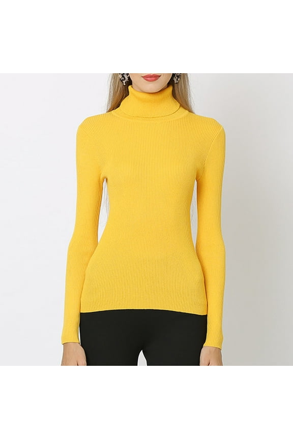 Womens Tops High Turtleneck Long Sleeve Sweater Slim Fitted Solid Color Pullover Casual Basic Fall Tops Trendy Shirts